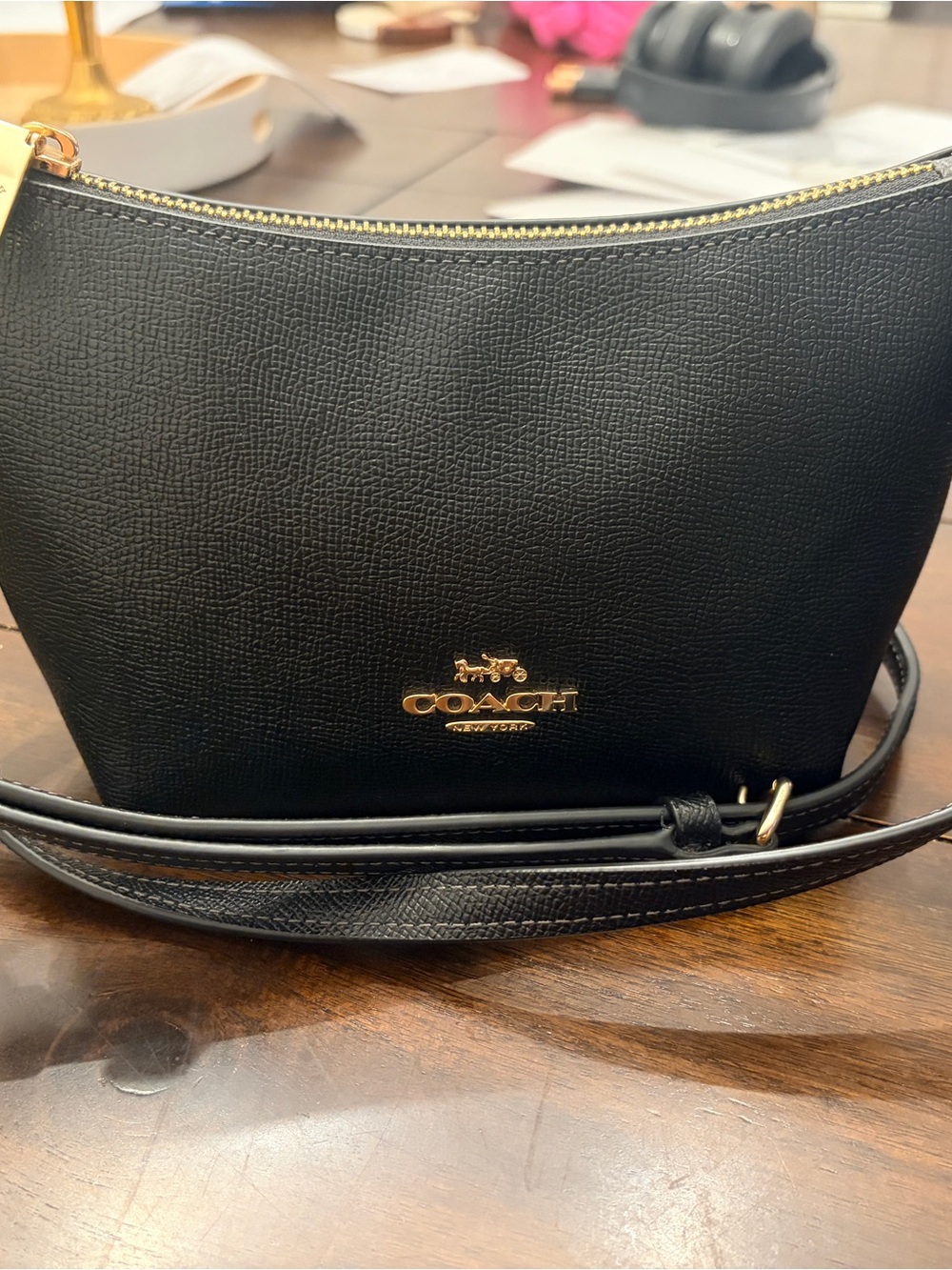 Coach Black Leather Crossbody with Gold Logo Hardware